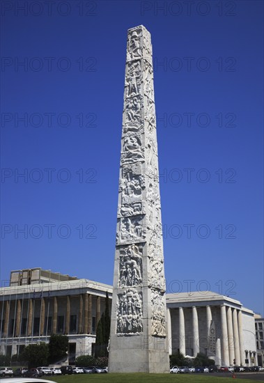 Piazza Guglielmo Marconi and Obelisco di Marconi stele, Esposizione Universale di Roma, Universal Exposition of Rome, EUR, Italy, Europe