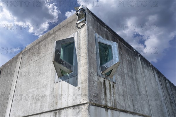 Observation window in the wall of the prison, JVA, Mannertstraße 6, Nuremberg, Middle Franconia, Bavaria, Germany, Europe