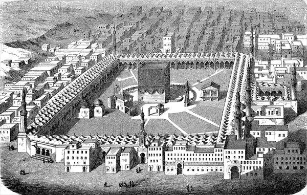 The Kaaba in Mecca in Arabia, in 1860, Historical, digital reproduction of an original from the 19th century