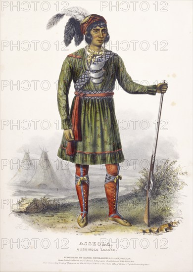 Asseola, A Seminole Leader (1842), Native American, Historical Native American tribes from North America, Charles Bird King (1785, 1862), Historical, digitally restored reproduction from a 19th century original, Record date not stated