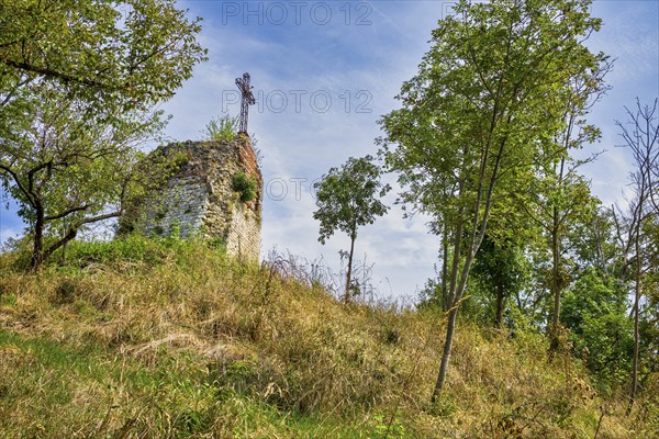 Ruined tower with steel cross near Vicenza, Veneto, Italy, Europe