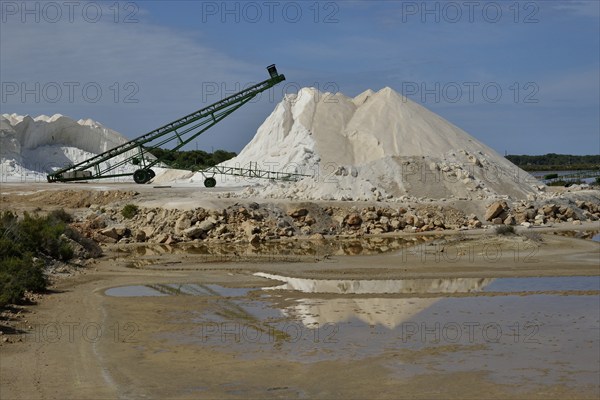 Sea salt heaps, Salinas de Levante, Salines de Llevant, saltworks near Es Trenc, Majorca, Balearic Islands, Spain, Europe