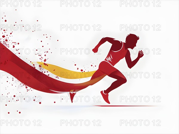 Running athlete illustration as a minimalist silhouette in motion, with dynamic curves and abstract spray in contrasting colors, AI generated
