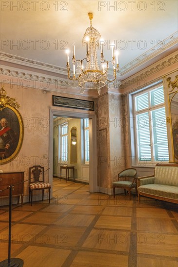 Antique parlour with chandelier, elegant furniture and historical details, Kirchheim Teck, Germany, Europe
