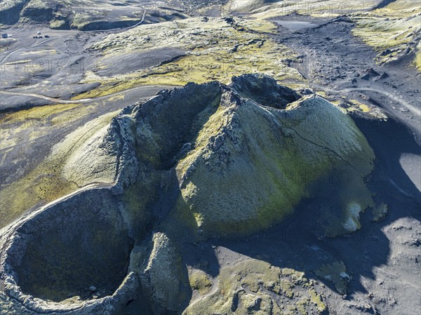 Moss-covered Laki crater or Lakagígar, series of craters, interior highlands of Iceland, Suðurland, Iceland, Europe