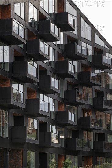 Contemporary architecture, Krøyers Square residential complex, inspired by historic warehouses, Nordic Ecolabel certified, Christianshavn district, Copenhagen, Denmark, Europe