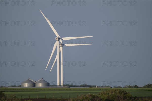 Wind turbines and biogas plant, Ringkøbing Fjord, Denmark, Europe