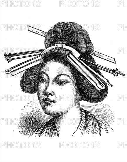 Types of Asian peoples, Japanese woman, illustration from 1881, historical, digital reproduction of an original from the 19th century