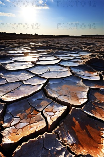 Aerial perspective of a salt and clay pan revealing the intricate patterns of its broken surface, AI generated