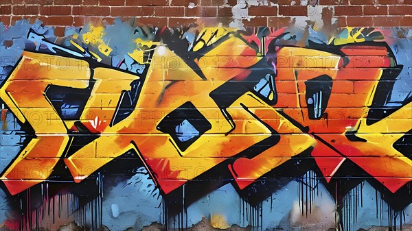 AI generated picture of an urban wall covered with graffiti