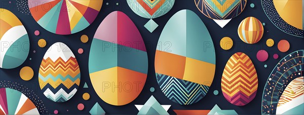 Abstract Easter egg design with geometric patterns, bold colors, and a mix of textures, creating a modern and dynamic look, AI generated