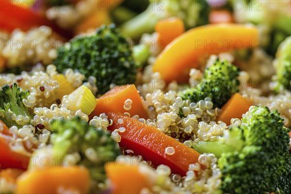 Close up of healthy vegan meal with quinoa and vegetables. Generative Ai, AI generated