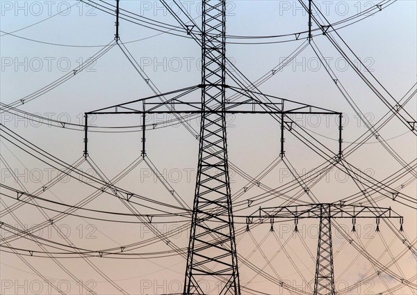 Power lines and pylons on 09 December 2014 in Jänschwalde, Jänschwalde, Germany, Europe