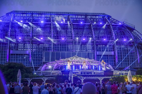 Botanical Night, illuminated large tropical house, Botanical Garden, Lichterfelde, Steglitz-Zehlendorf, Berlin, Germany, Europe