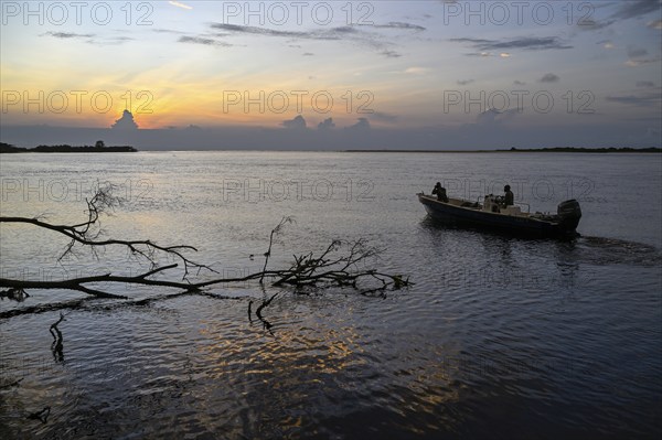 Loango Lodge excursion boat, Iguéla Lagoon, Loango National Park, Parc National de Loango, Ogooué-Maritime Province, Gabon, Africa