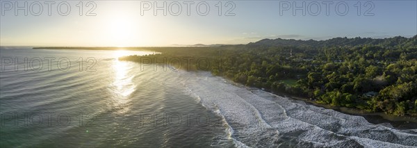 Aerial view, view of Cahuita National Park, coast and coastal landscape with forest, Punta Cahuita headland, Cahuita, Limón, Costa Rica, Central America