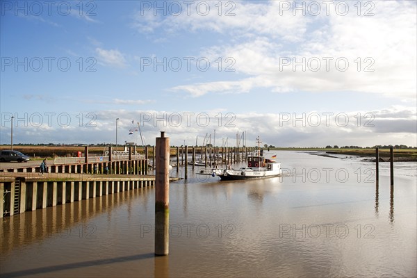 Low water, Ems, silt inflow, ferry harbour, Petkum, East Frisia, Germany, Europe