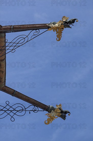 Historic gargoyles at the old town hall, blue sky, Villingen-Schwenningen, Baden-Württemberg, Germany, Europe