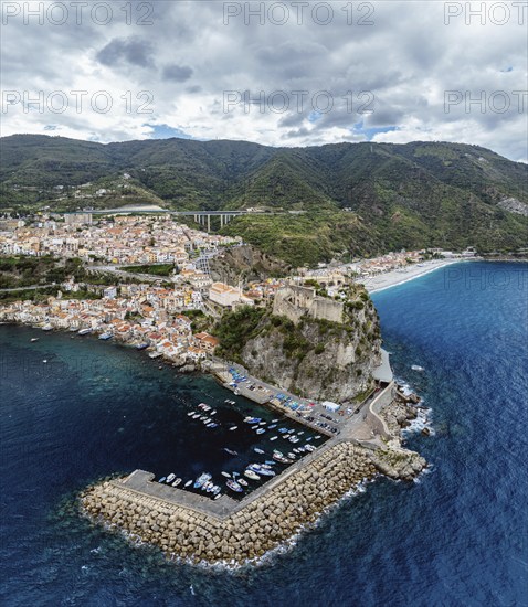 Scilla from a drone, Calabria, Italy, Europe
