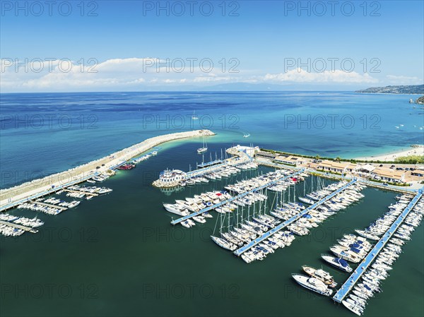 Port and Marina in Tropea from a drone, Tyrrhenian Sea, Calabria, Italy, Europe