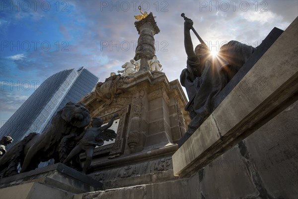 Mexico City, Mexico-21 April, 2021: Angel of Independence monument located on Reforma Street near historic center of Mexico City