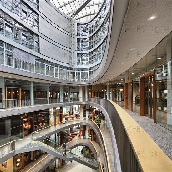 Stilwerk Düsseldorf, interior photo, elliptical atrium with surrounding galleries on five sales floors, Germany, Europe