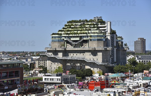 Europe, Germany, Hanseatic City of Hamburg, St. Pauli, former anti-aircraft bunker on Feldstrasse built between 1942 and 1944, conversion with extension to approx. 60 metres to a hotel and event centre, opening 2024, a total of 4, 700 trees and 16, 000 shrubs, climbing plants and climbing plants, climate research, Federal Republic of Germany, Europe