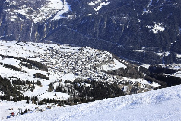 Fiss in Tyrol from above in winter