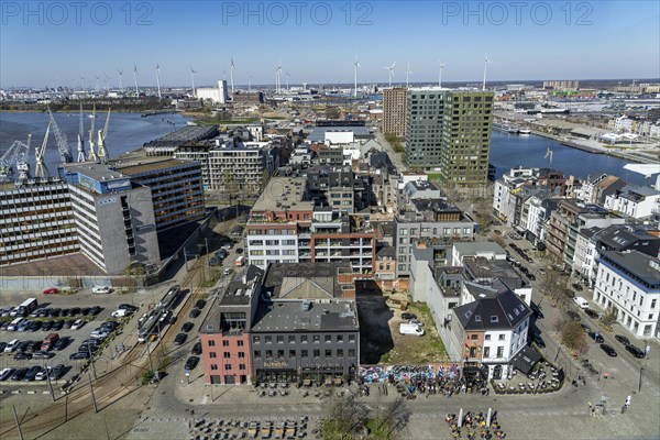 Kattendijkdok, harbour basin, high-rise residential buildings, apartment buildings, old harbour district, Het Eilandje of Antwerp, formerly disreputable, dingy district, now modern, hip district, with lots of culture, living space, leisure, gastronomy, trendy district, Flanders, Belgium, Europe