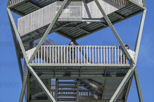 Fire lookout tower, wildfire watchtower in the Grenspark Kalmthoutse Heide, Kalmthout Heath, nature reserve in summer, Flanders, Belgium, Europe