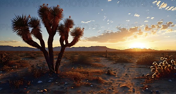 A minimalist desert landscape with a single, dried cactus, AI generated