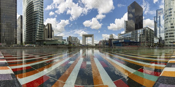 The monumetal AGAM fountain, Agam basin, Agam pool, La Defence, Europe's largest office city, Paris, Île-de-France, France, Europe