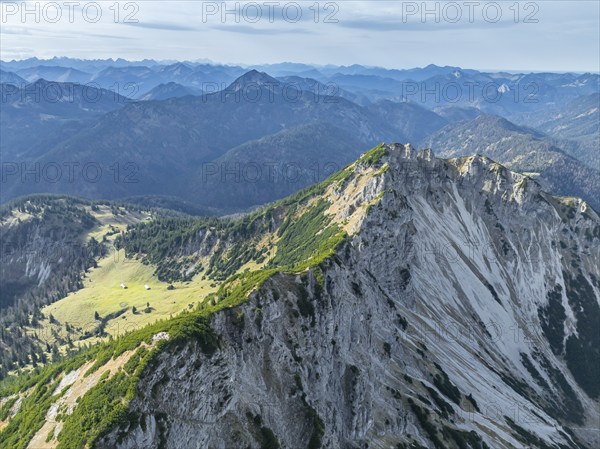 Aerial view, summit and degree, Bayrischer Schinder, Tegernsee mountains in the Mangfall mountains, Germany, Europe