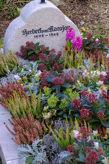 Herbert von Karajan, Conductor, Gravesite, Gravestone at the cemetery, Anif, Salzburger Land, Austria, Europe