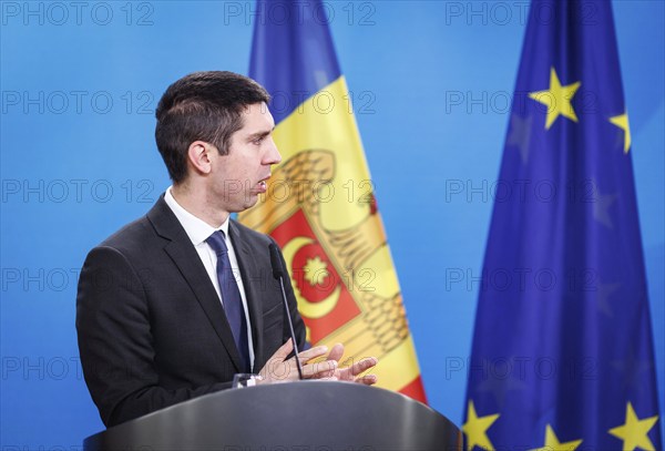 Mihai Popsoi, Foreign Minister of the Republic of Moldova, photographed during a joint press conference in Berlin, 09.04.2024. Photographed on behalf of the Federal Foreign Office'