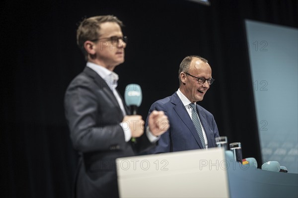 CDU Secretary General Carsten Linnemann attends the CDU policy convention in Cologne, 1 March 2024, with Friedrich Merz