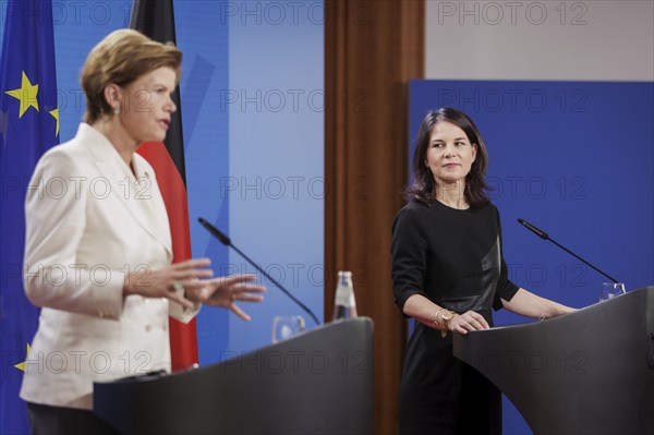 Annalena Bärbock (Alliance 90/The Greens), Federal Foreign Minister, at a joint press conference with Baiba Braze, Foreign Minister of Latvia, at the Federal Foreign Office in Berlin, 1 July 2024