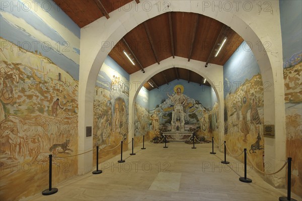 Interior view with mural of Chapelle des Pénitents Blancs, church, Penitents, mountain village, Les Baux-de-Provence, Alpilles, Bouches-du-Rhône, Provence, France, Europe