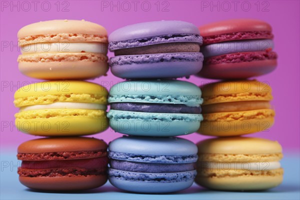 Stacks of colorful French macaron sweets. KI generiert, generiert AI generated