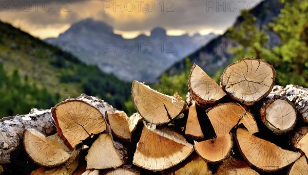 Forestry, timber industry, logs, firewood stacked, AI generated, AI generated