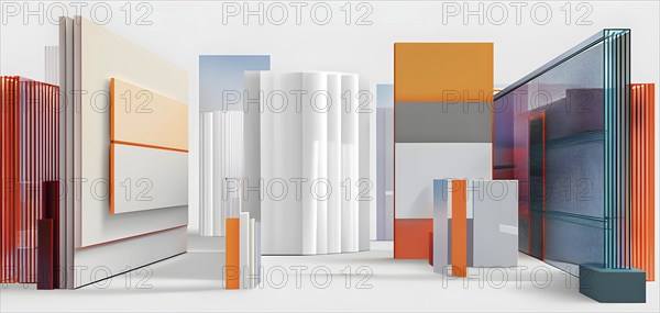 Art gallery with canvas and plastics in a 3D illustration, AI generated