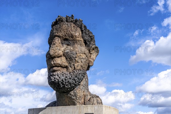 Ruhort harbour, Mercator Island, sculpture Echo of Poseidon, by Markus Lüpertz, Duisburg, North Rhine-Westphalia, Germany, Europe