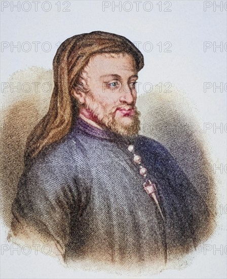 Geoffrey Chaucer ca. 13423-1400 English writer, Historical, digitally restored reproduction from a 19th century original, Record date not stated