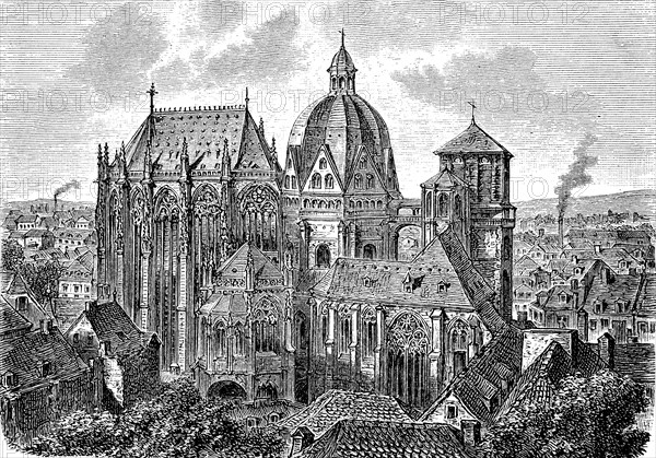 The Cathedral of Aachen in Germany in 1870, Historical, digital reproduction of an original from the 19th century
