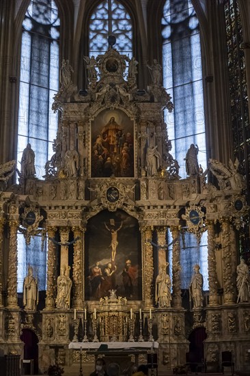 St Mary's Cathedral interior view, the high altar from 1697 in the Gothic choir, Erfurt, Thuringia, Germany, Europe