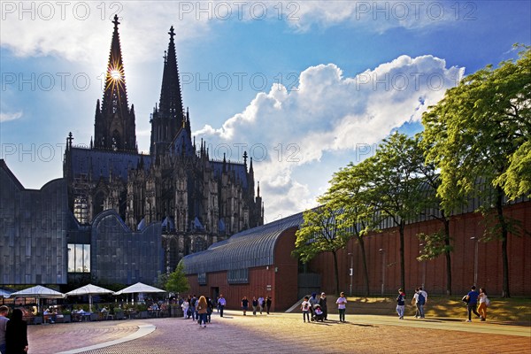 Heinrich-Böll-Platz with Cologne Cathedral and Museum Ludwig, Cologne, Rhineland, North Rhine-Westphalia, Germany, Europe