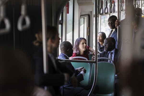 Annalena Bärbock (Alliance 90/The Greens), Federal Foreign Minister, photographed during a trip on a BRT bus of the Bus Rapid Transit (BRT) local transport system in Dakar, 15 July 2024