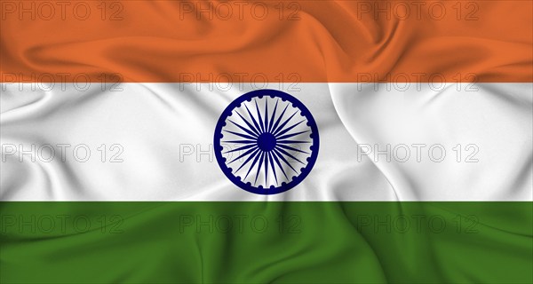 Realistic flag of India waving in the wind. Close up of flag of India with fabric texture