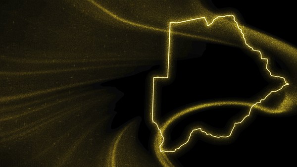 Map of Botswana, Gold glitter map on dark background