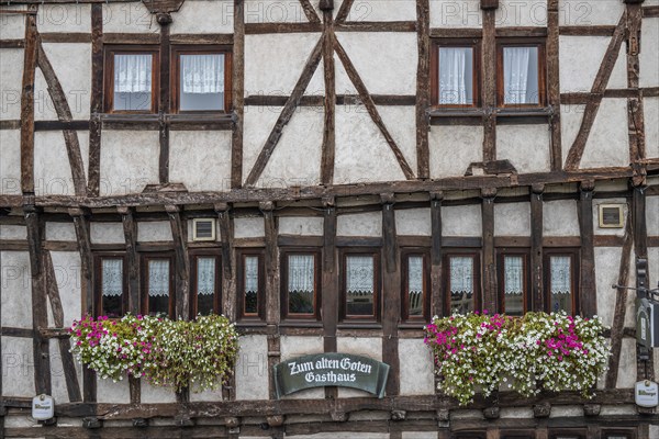 An old half-timbered town in autumn. A church was built into a rock here. Unique German architecture. Foggy landscape in the morning at the rock church, Idar-Oberstein, Rhineland-Palatinate, Germany, Europe